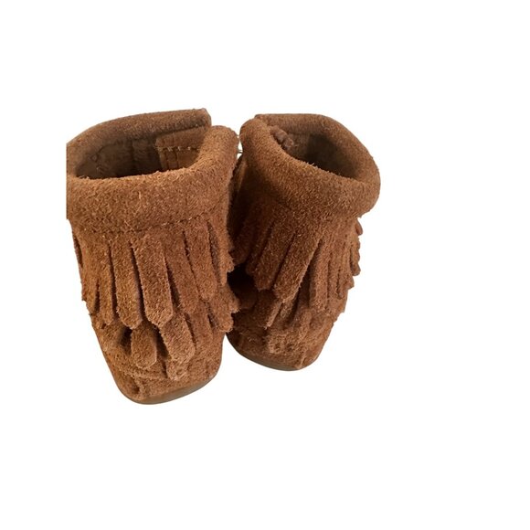 Minnetonka Brown Fringe Suede Baby Booties Size 3 Moccasins Western Style - Picture 6 of 11